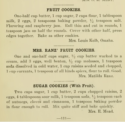 These cookie recipes from a 1915 community cookbook call for butter, but many cooks may have substituted margarine, shortening, or even lard.