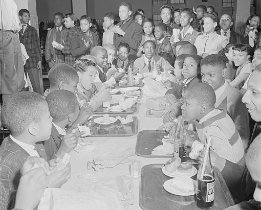 School lunch in cafeteria of Armstrong Technical High School in Washington, D. C., 1942