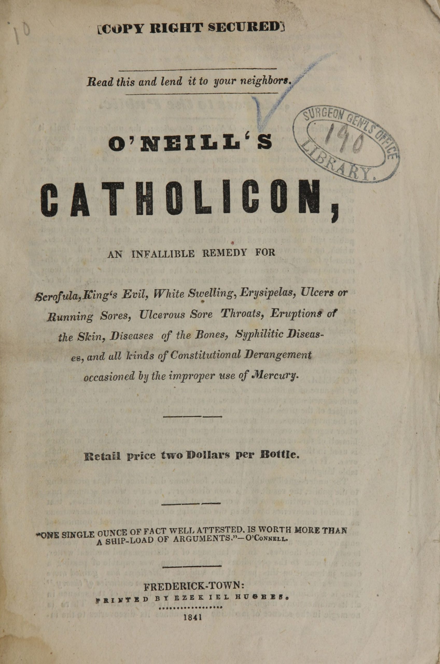 Oneills Catholicon A Cure For Scrofula Teaching With Themes
